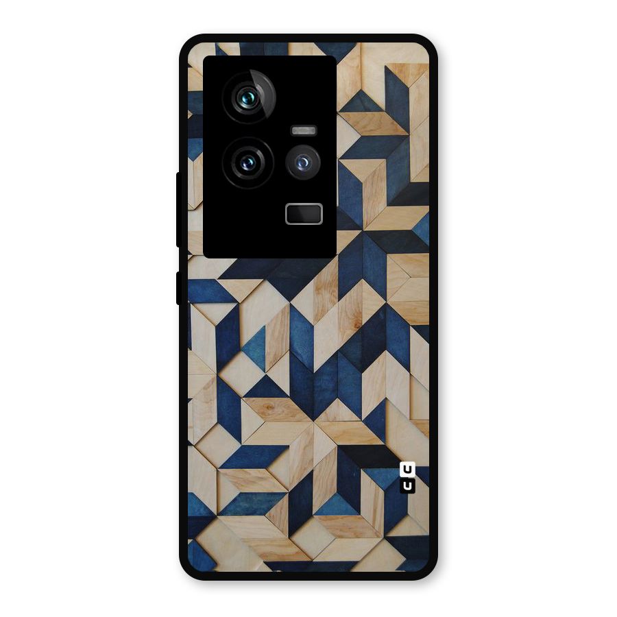 Disorted Wood Blue Metal Back Case for iQOO 11 5G