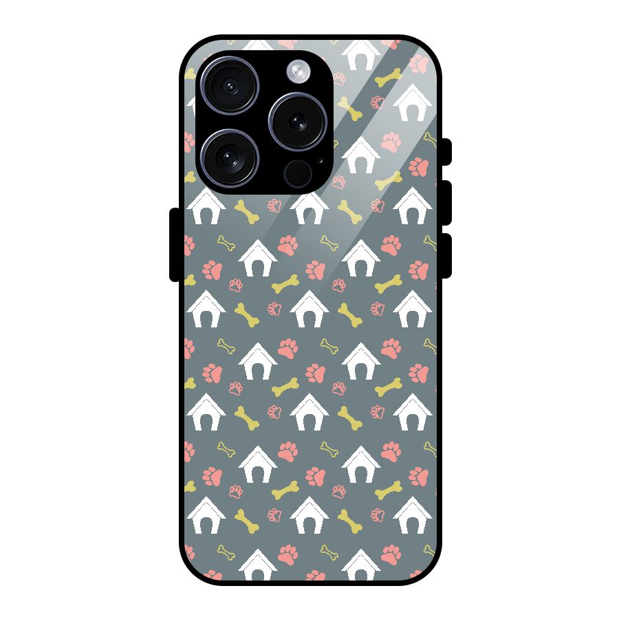 Dog Pattern Glass Back Case for iPhone 15 Pro