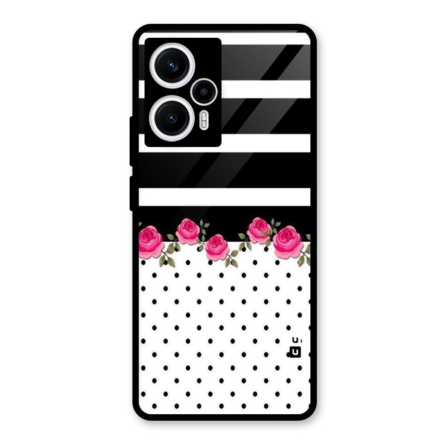 Dots Roses Stripes Glass Back Case for Poco F5