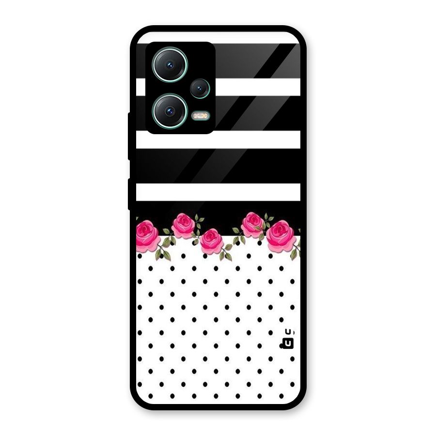 Dots Roses Stripes Glass Back Case for Poco X5