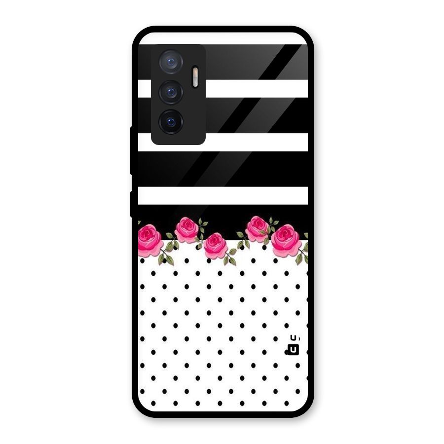 Dots Roses Stripes Glass Back Case for Vivo V23e
