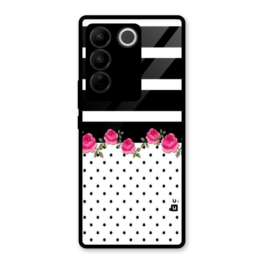 Dots Roses Stripes Glass Back Case for Vivo V27