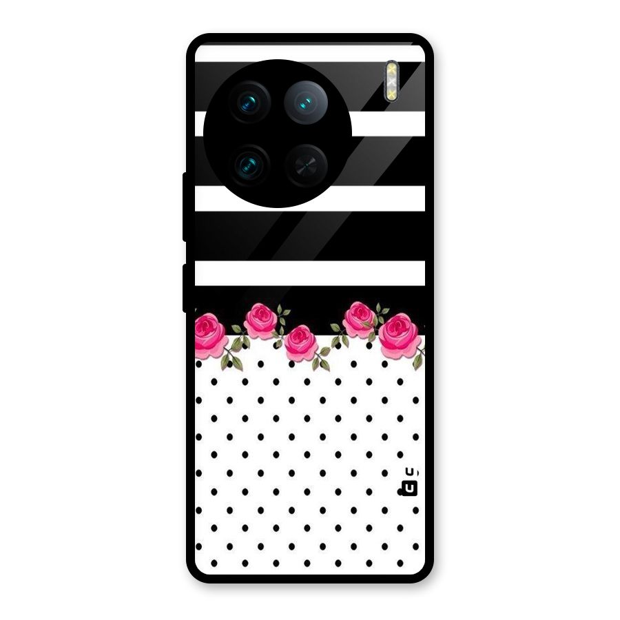 Dots Roses Stripes Glass Back Case for Vivo X90 Pro