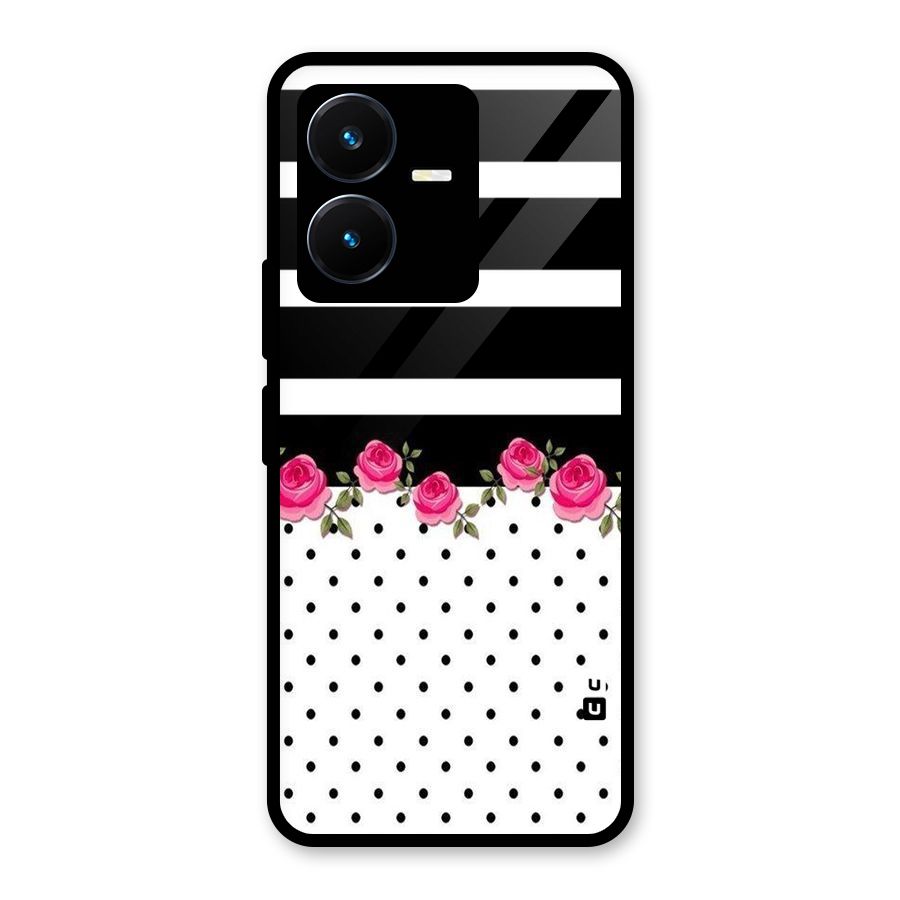 Dots Roses Stripes Glass Back Case for Vivo Y22s