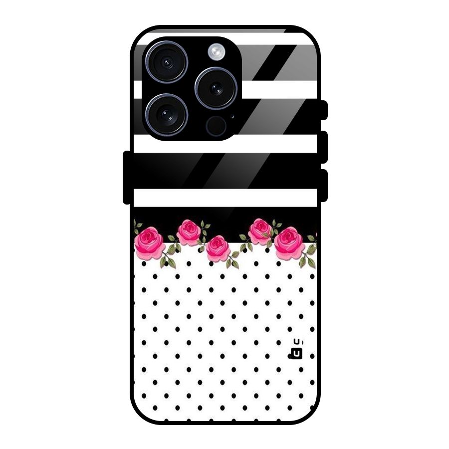 Dots Roses Stripes Glass Back Case for iPhone 15 Pro