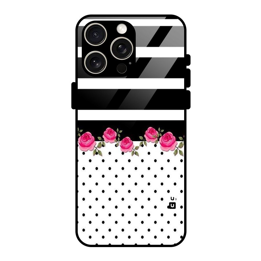 Dots Roses Stripes Glass Back Case for iPhone 15 Pro Max