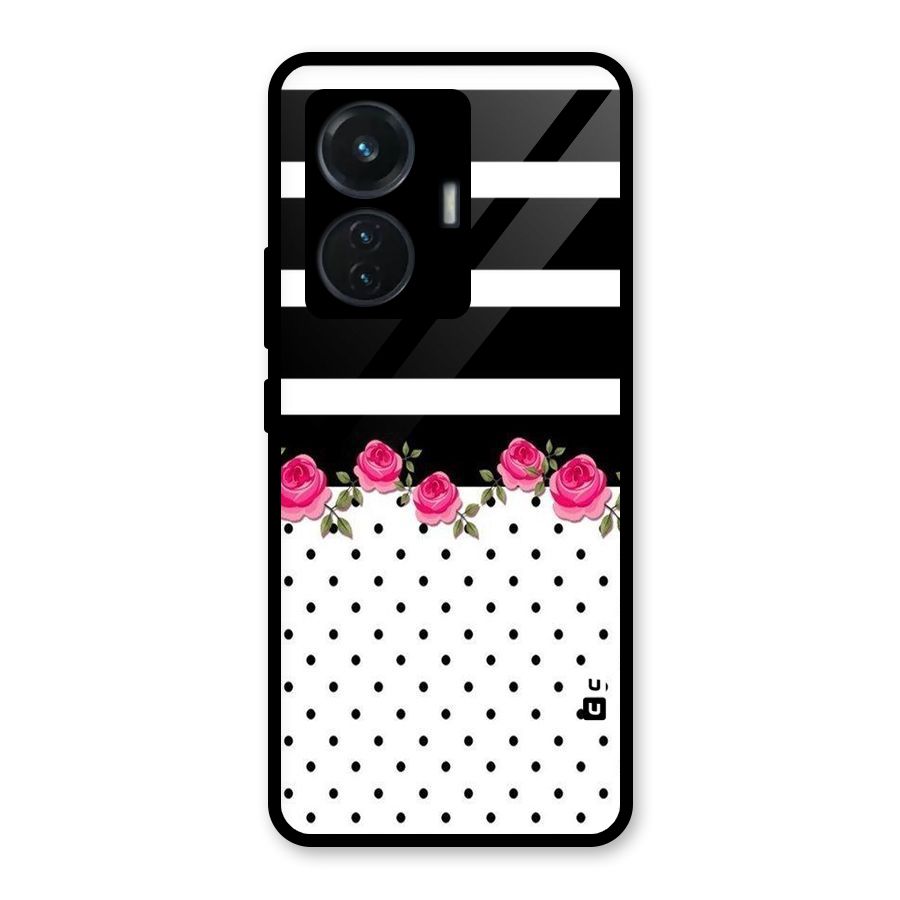 Dots Roses Stripes Glass Back Case for iQOO Z6 44W