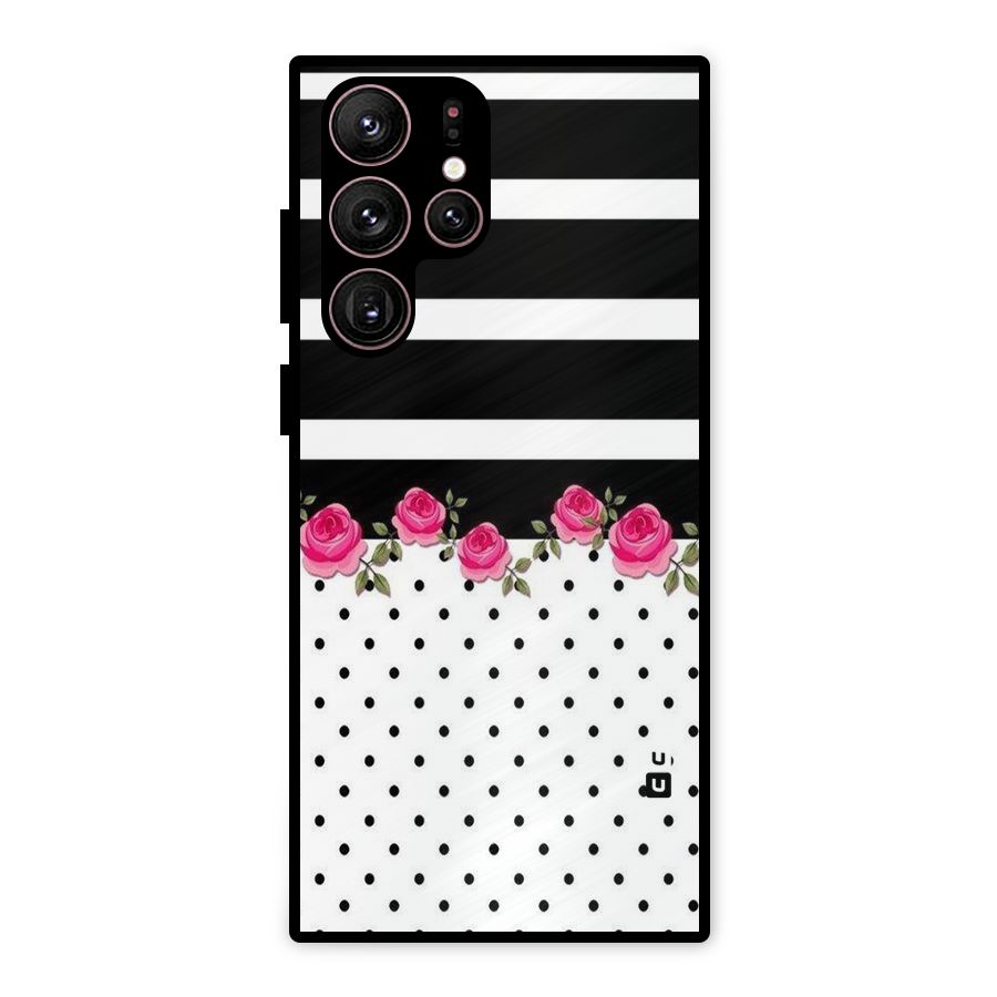 Dots Roses Stripes Metal Back Case for Galaxy S22 Ultra 5G