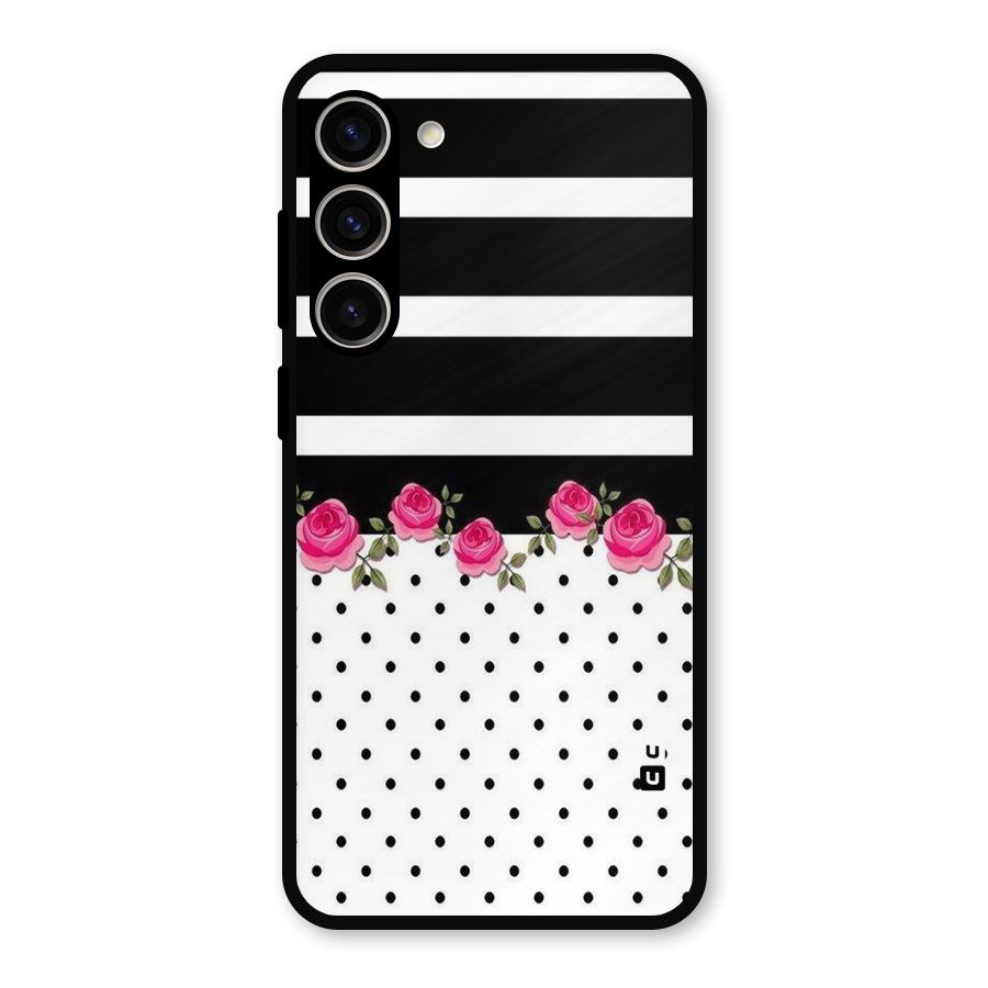 Dots Roses Stripes Metal Back Case for Galaxy S23 Plus