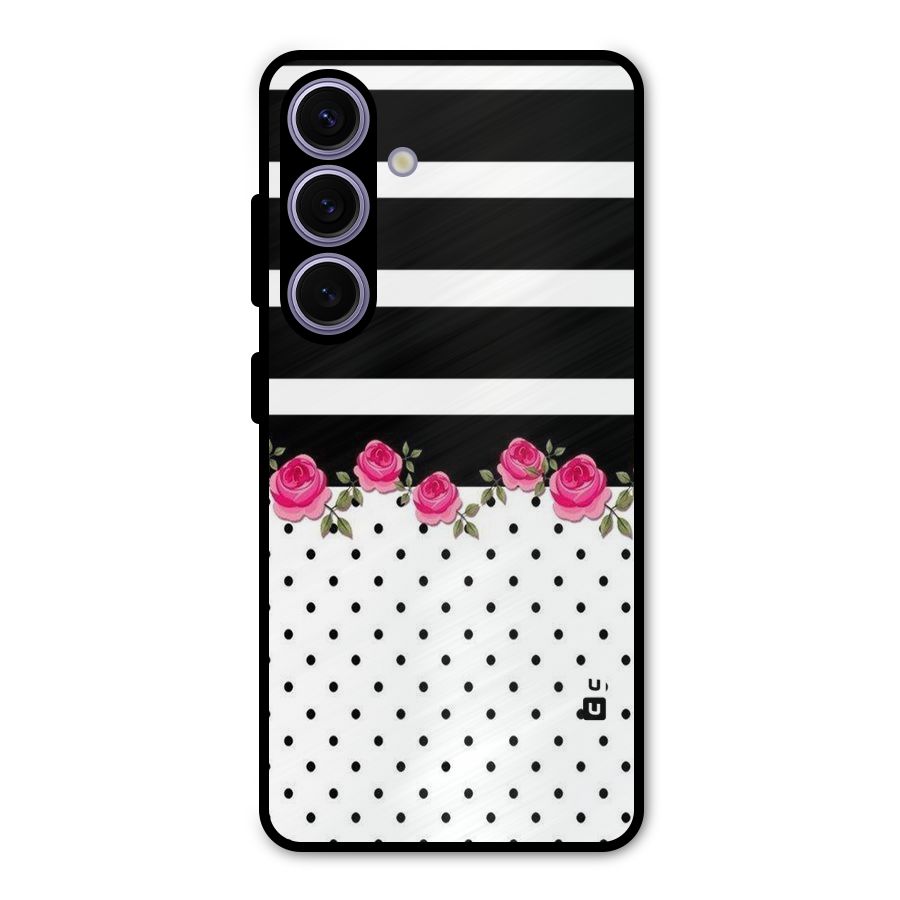 Dots Roses Stripes Metal Back Case for Galaxy S24