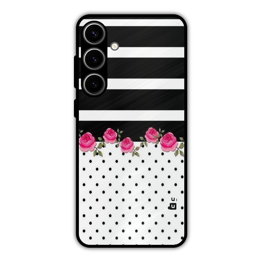 Dots Roses Stripes Metal Back Case for Galaxy S24 Plus