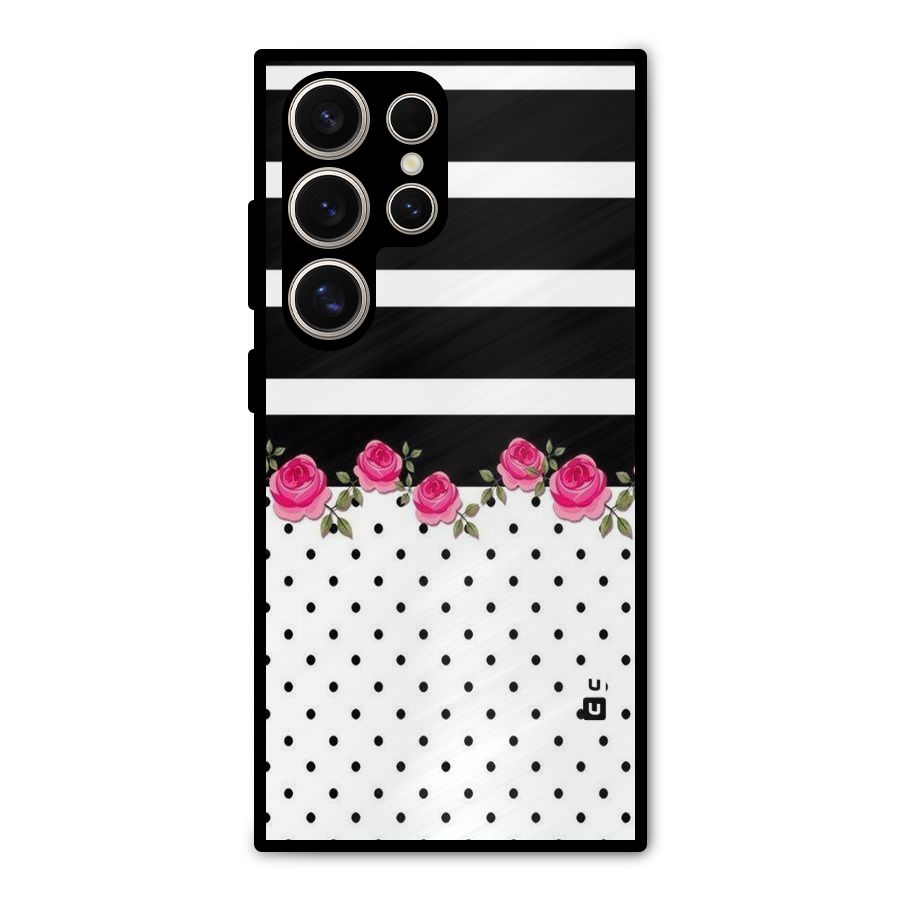 Dots Roses Stripes Metal Back Case for Galaxy S24 Ultra
