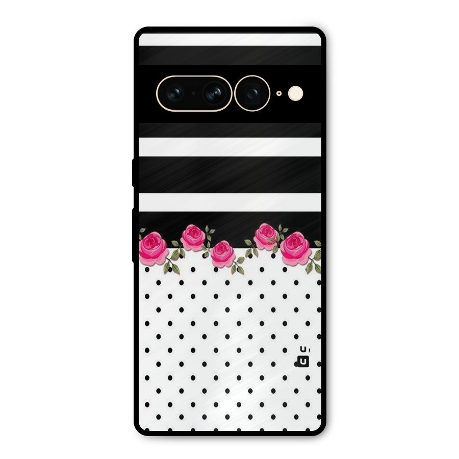 Dots Roses Stripes Metal Back Case for Google Pixel 7 Pro