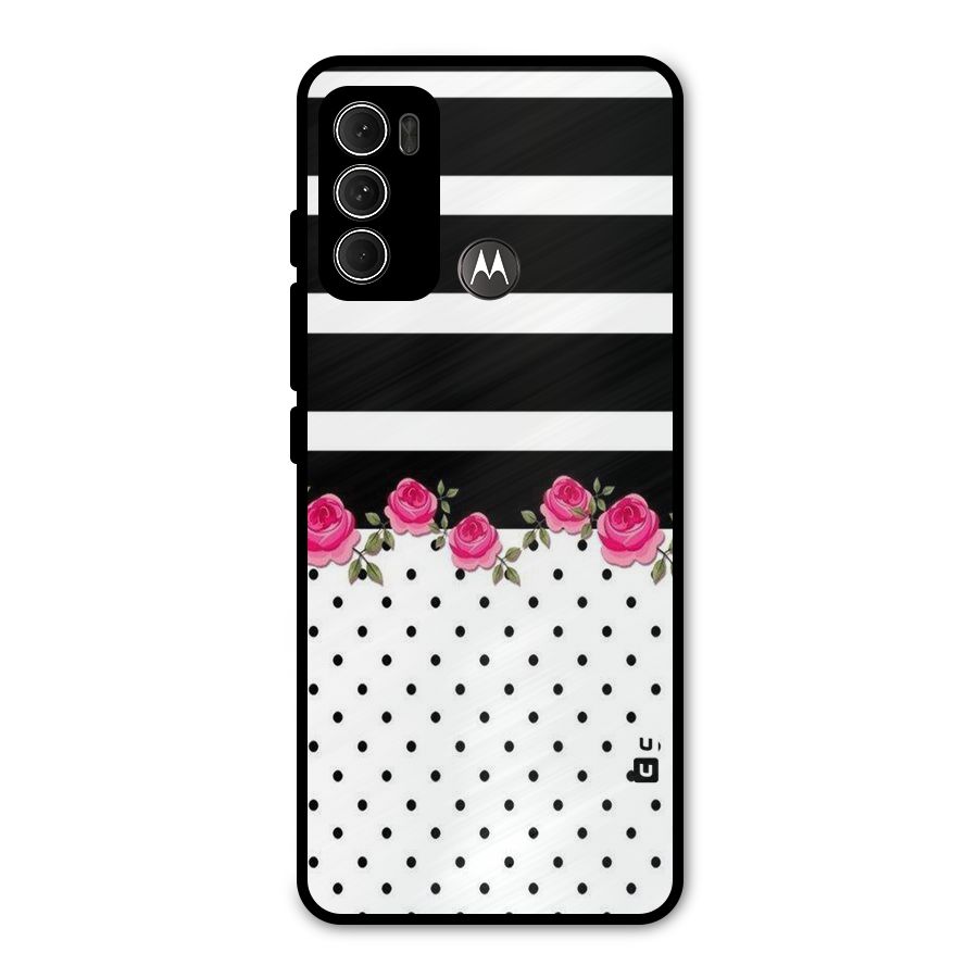 Dots Roses Stripes Metal Back Case for Moto G60