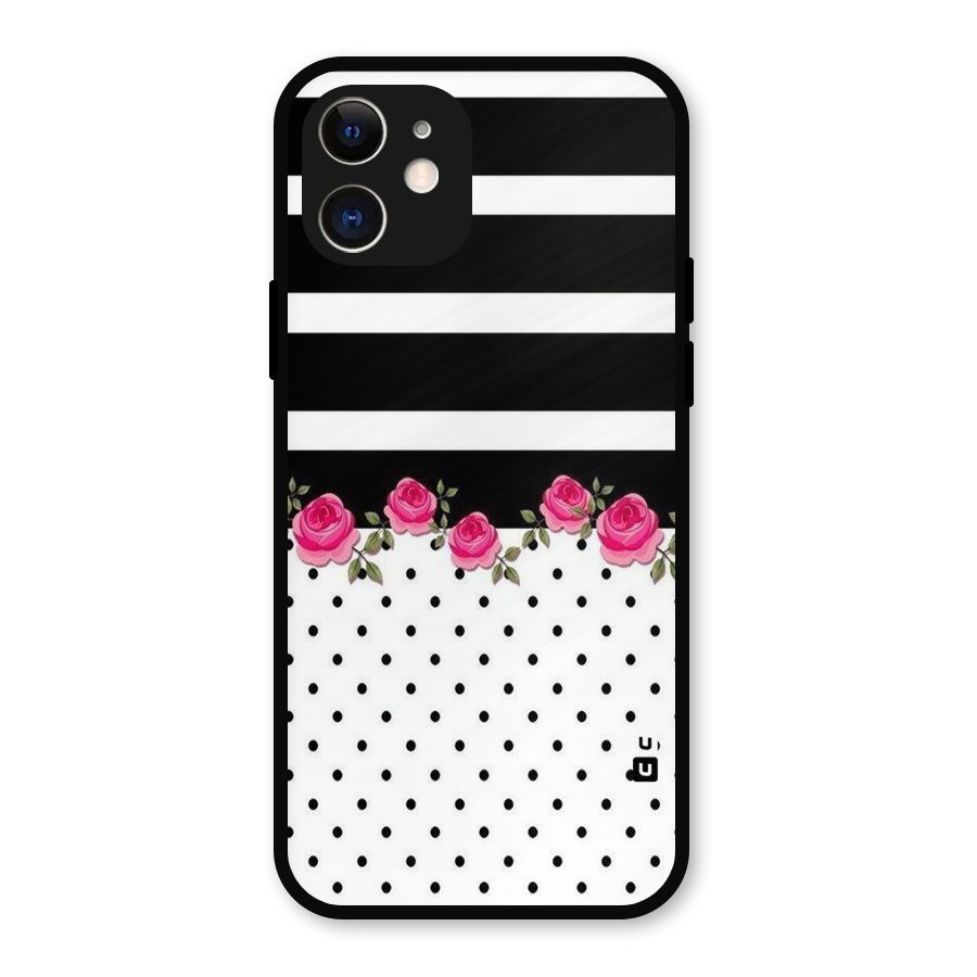 Dots Roses Stripes Metal Back Case for iPhone 12