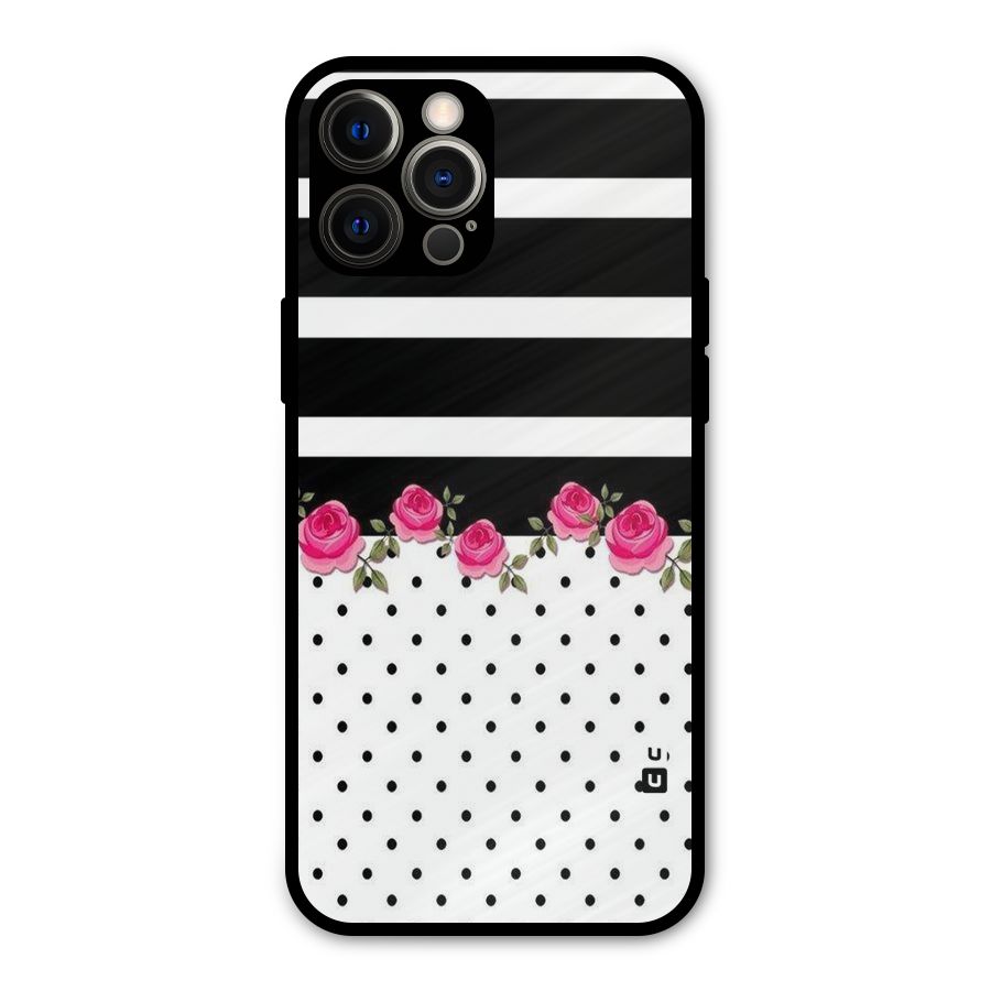 Dots Roses Stripes Metal Back Case for iPhone 12 Pro Max