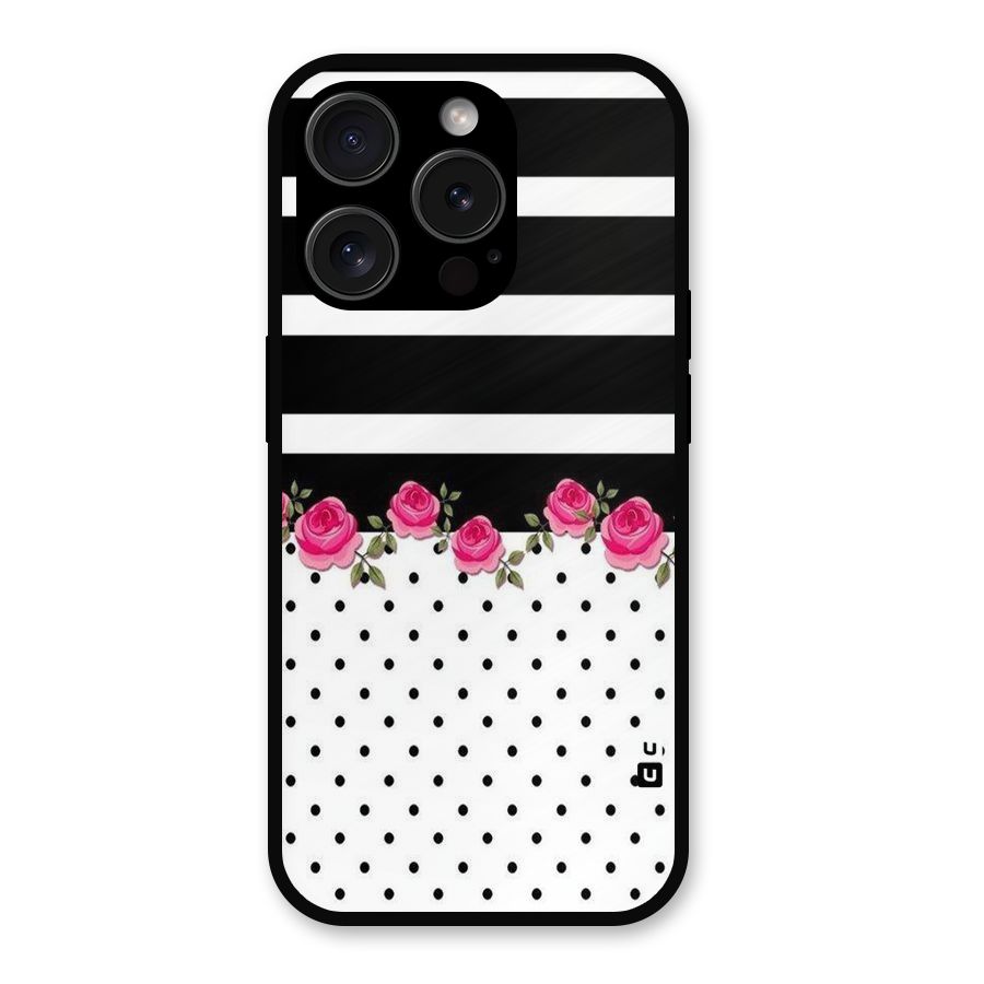 Dots Roses Stripes Metal Back Case for iPhone 15 Pro