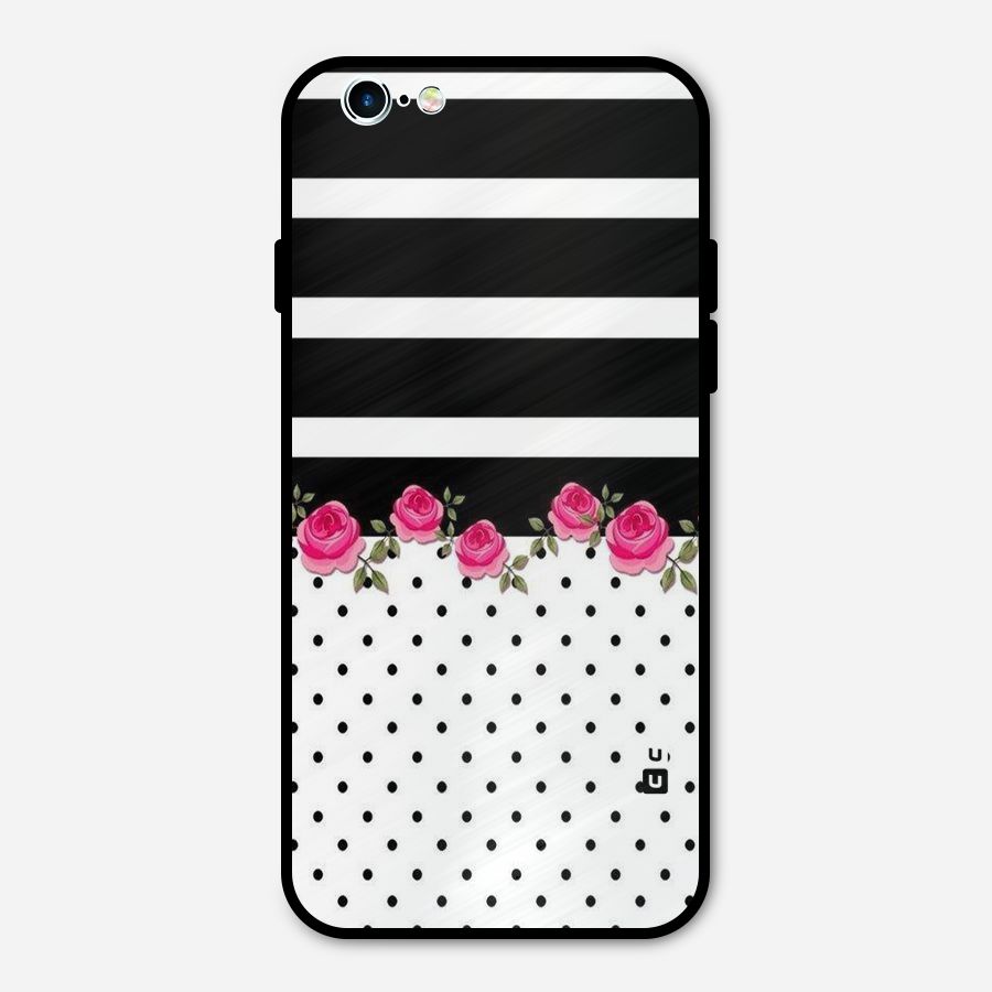 Dots Roses Stripes Metal Back Case for iPhone 6 6s