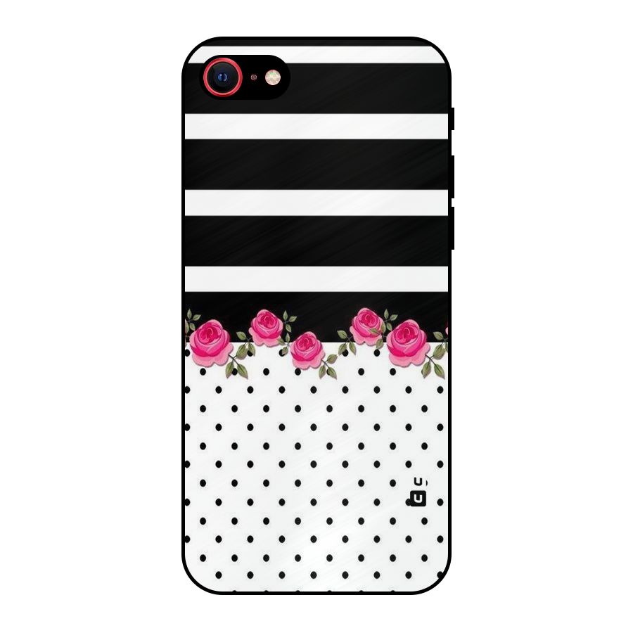 Dots Roses Stripes Metal Back Case for iPhone 7