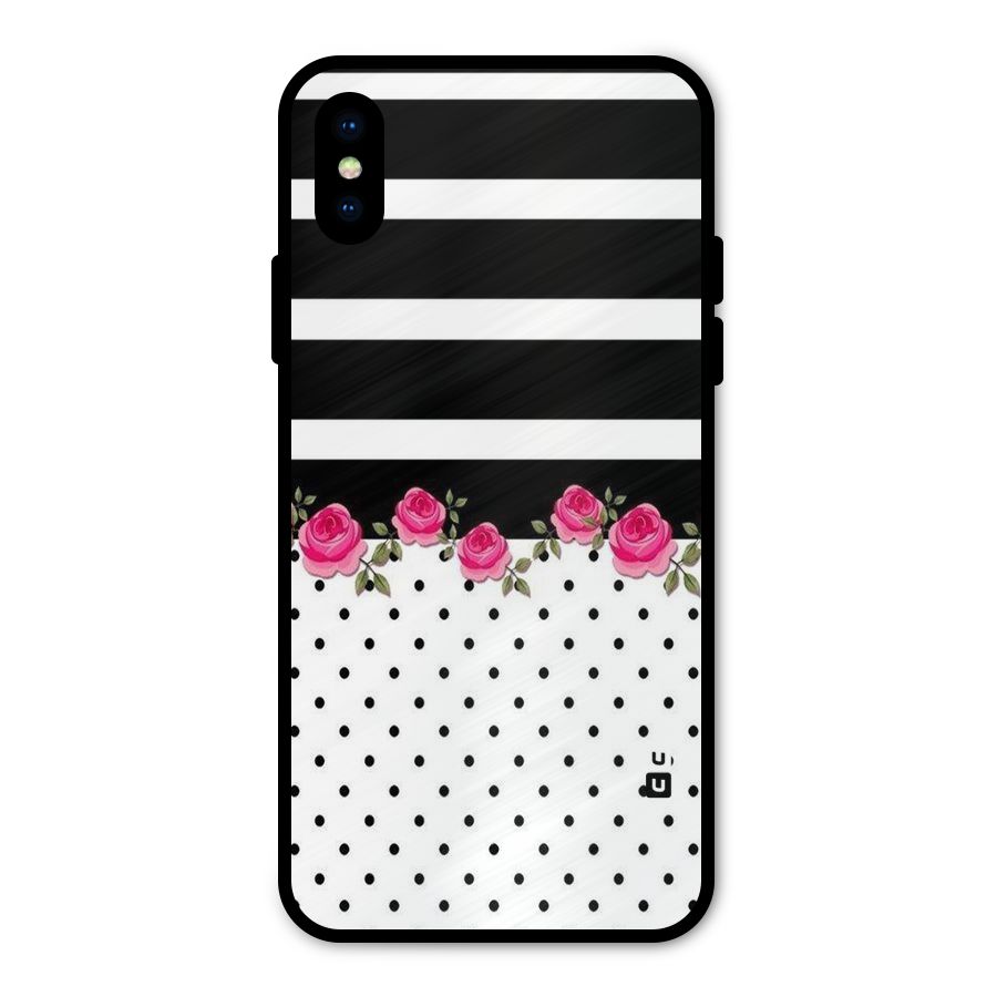 Dots Roses Stripes Metal Back Case for iPhone XS
