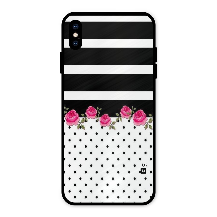Dots Roses Stripes Metal Back Case for iPhone XS Max