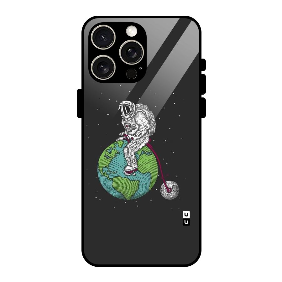 Earth Space Doodle Glass Back Case for iPhone 15 Pro Max