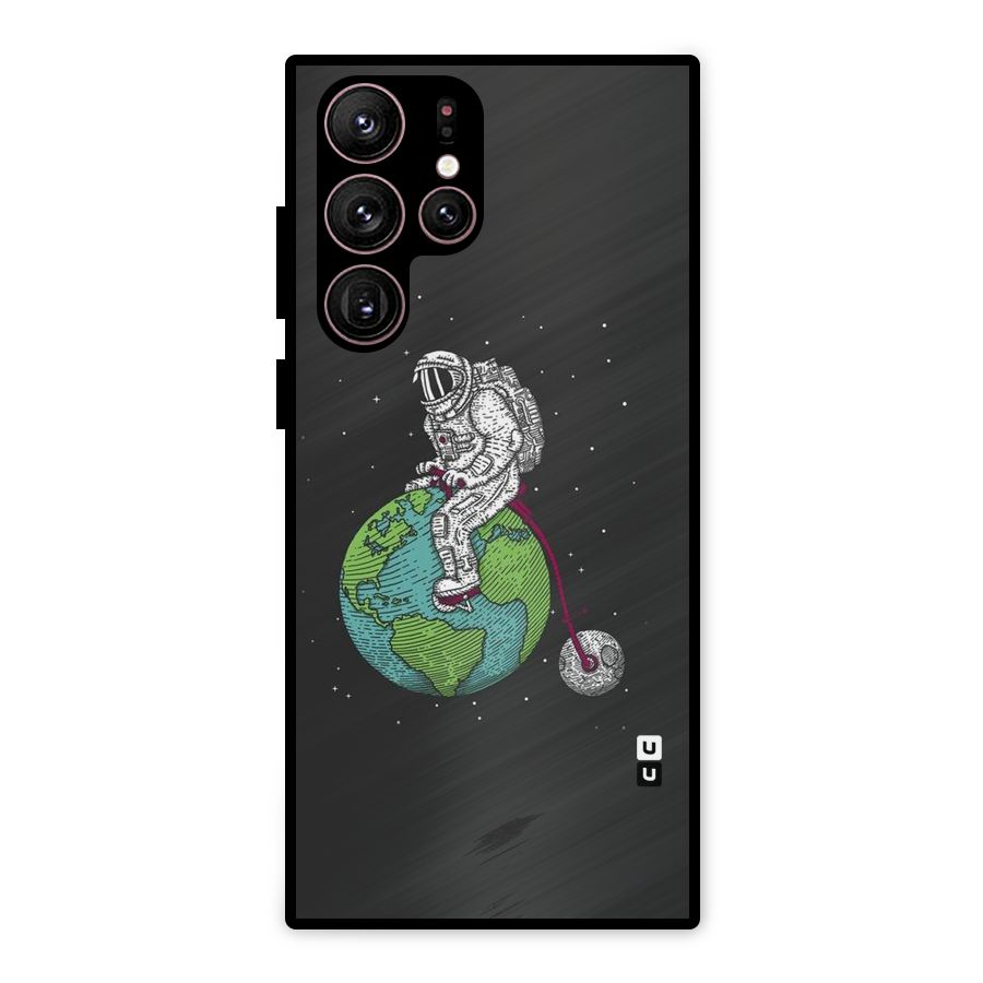 Earth Space Doodle Metal Back Case for Galaxy S22 Ultra 5G