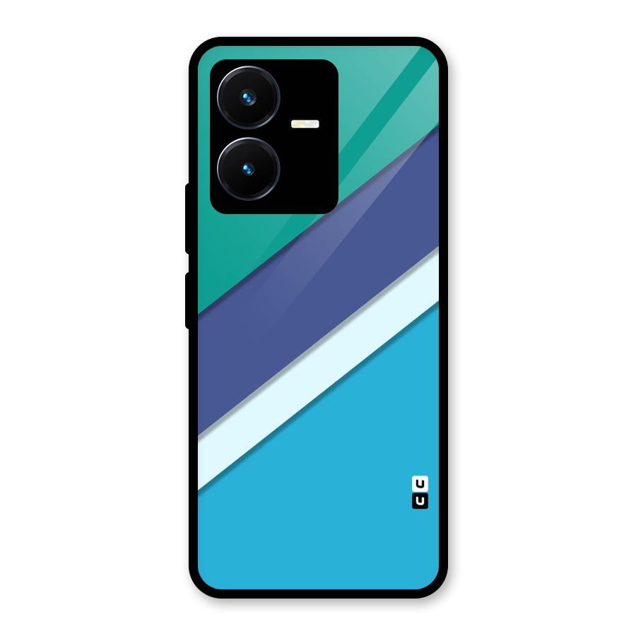 Elegant Colored Stripes Glass Back Case for Vivo Y22s