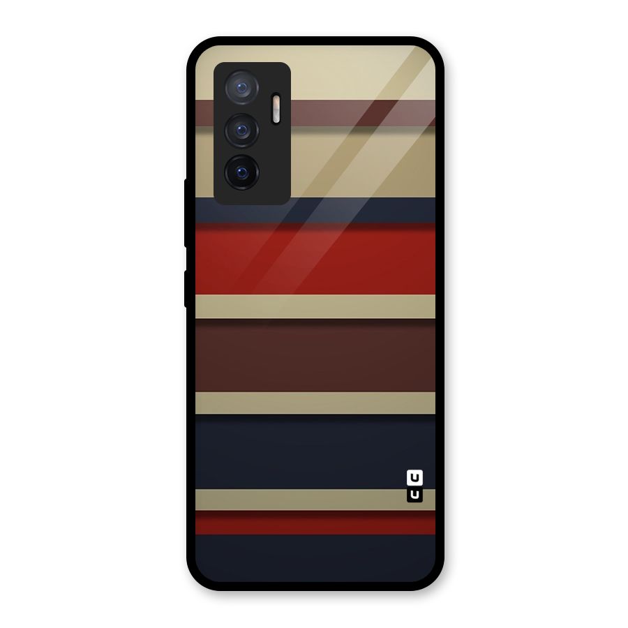 Elegant Stripes Pattern Glass Back Case for Vivo V23e