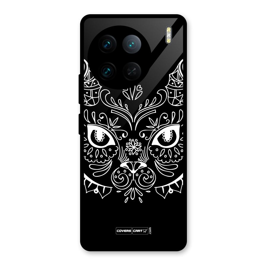 Ethnic Cat Design Glass Back Case for Vivo X90 Pro