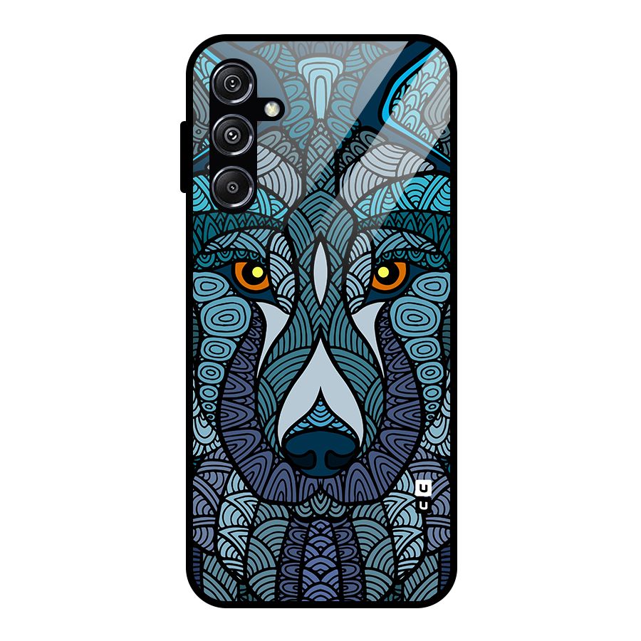 Ethnic Wolf Art Illustration Glass Back Case for Galaxy M34 5G
