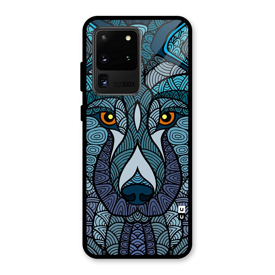 Ethnic Wolf Art Illustration Glass Back Case for Galaxy S20 Ultra