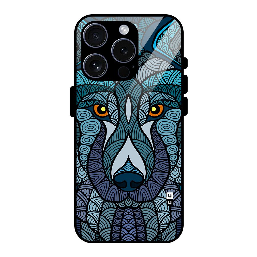 Ethnic Wolf Art Illustration Glass Back Case for iPhone 15 Pro