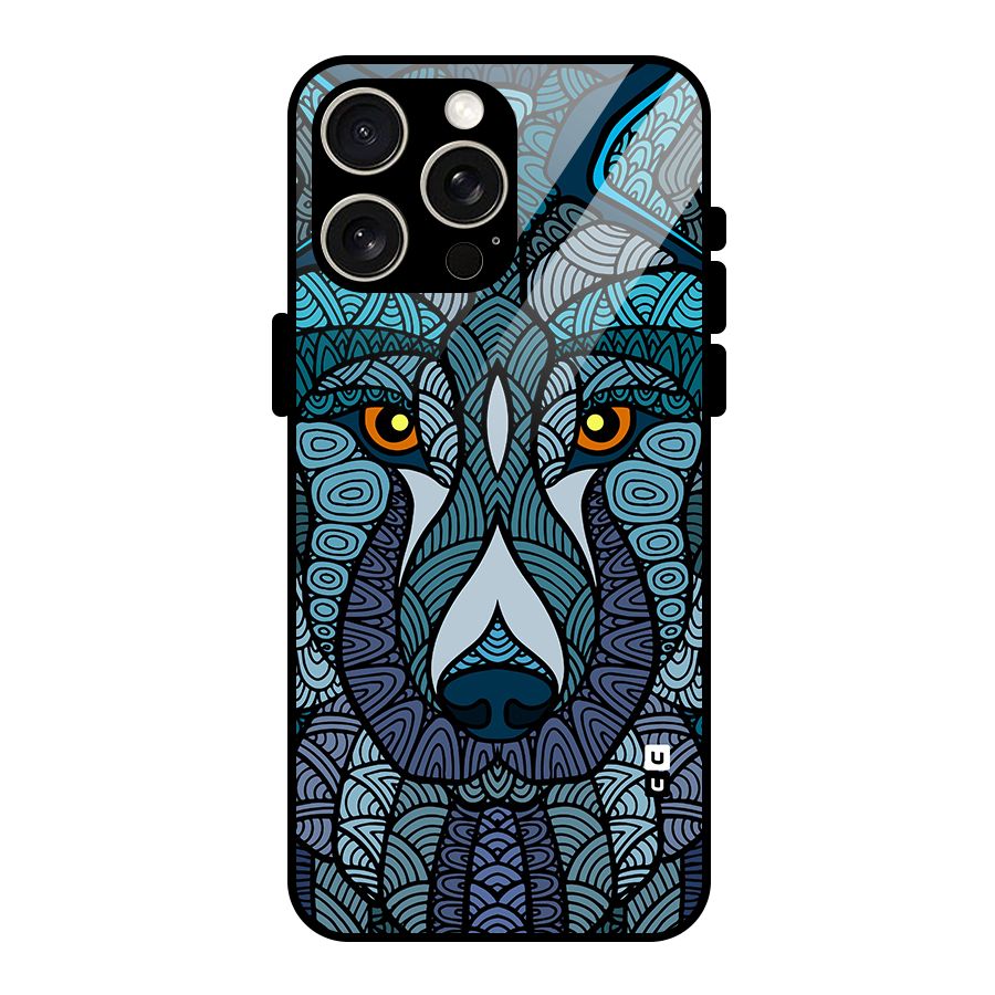 Ethnic Wolf Art Illustration Glass Back Case for iPhone 15 Pro Max