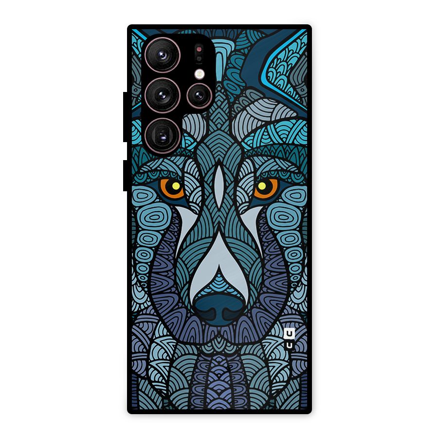 Ethnic Wolf Art Illustration Metal Back Case for Galaxy S22 Ultra 5G