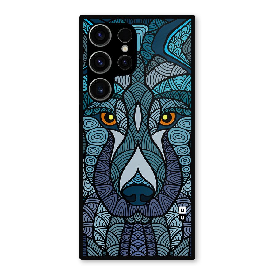 Ethnic Wolf Art Illustration Metal Back Case for Galaxy S23 Ultra
