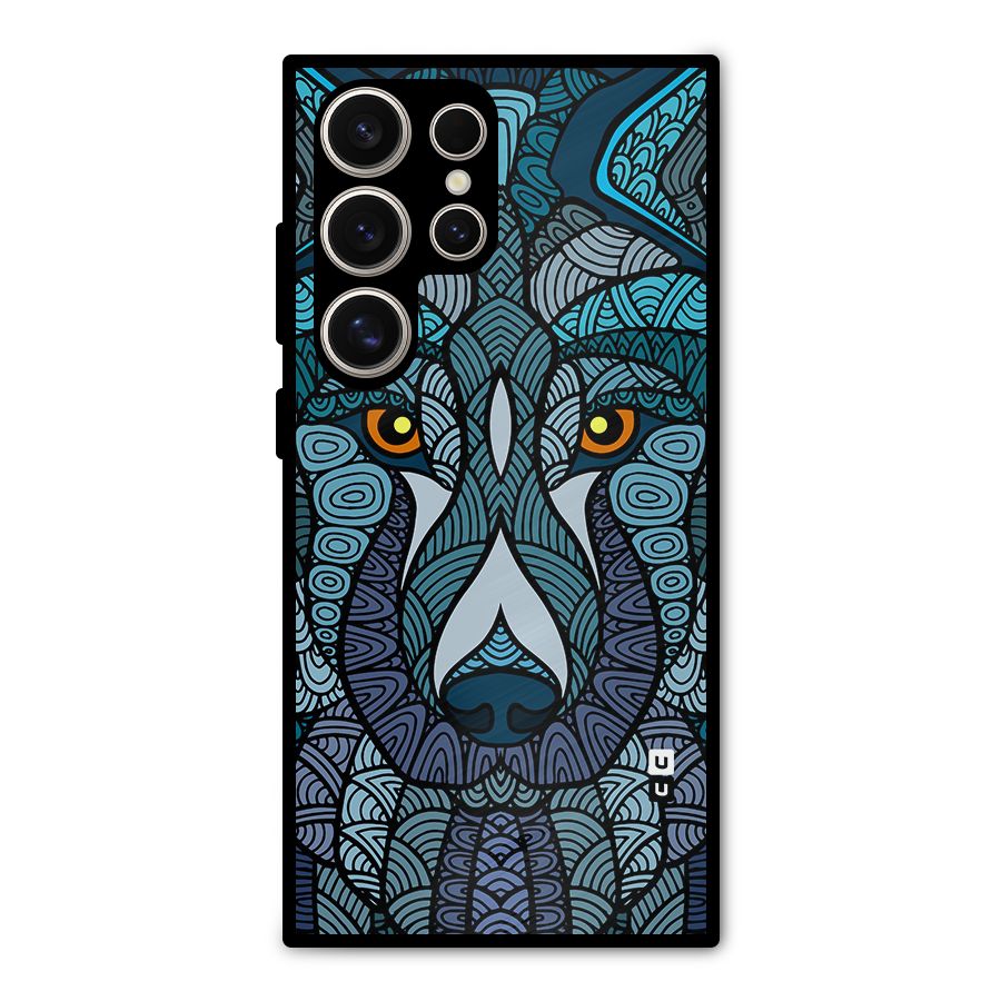 Ethnic Wolf Art Illustration Metal Back Case for Galaxy S24 Ultra
