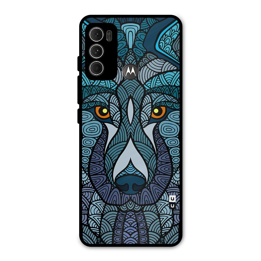 Ethnic Wolf Art Illustration Metal Back Case for Moto G60
