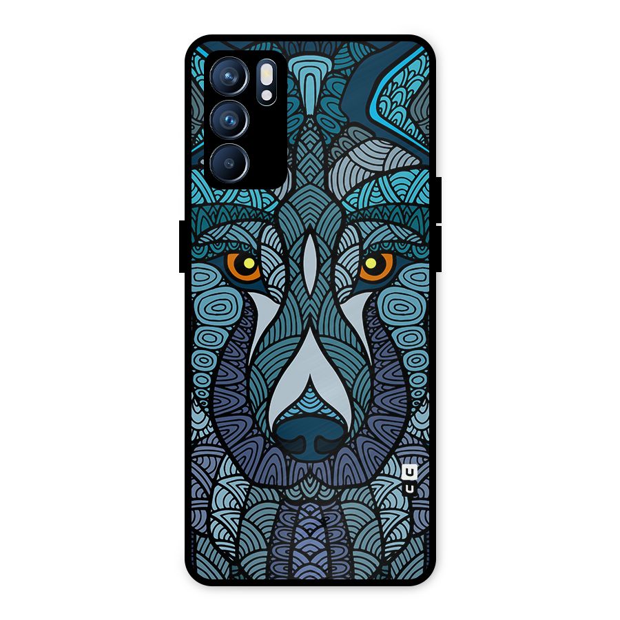 Ethnic Wolf Art Illustration Metal Back Case for Oppo Reno6 5G