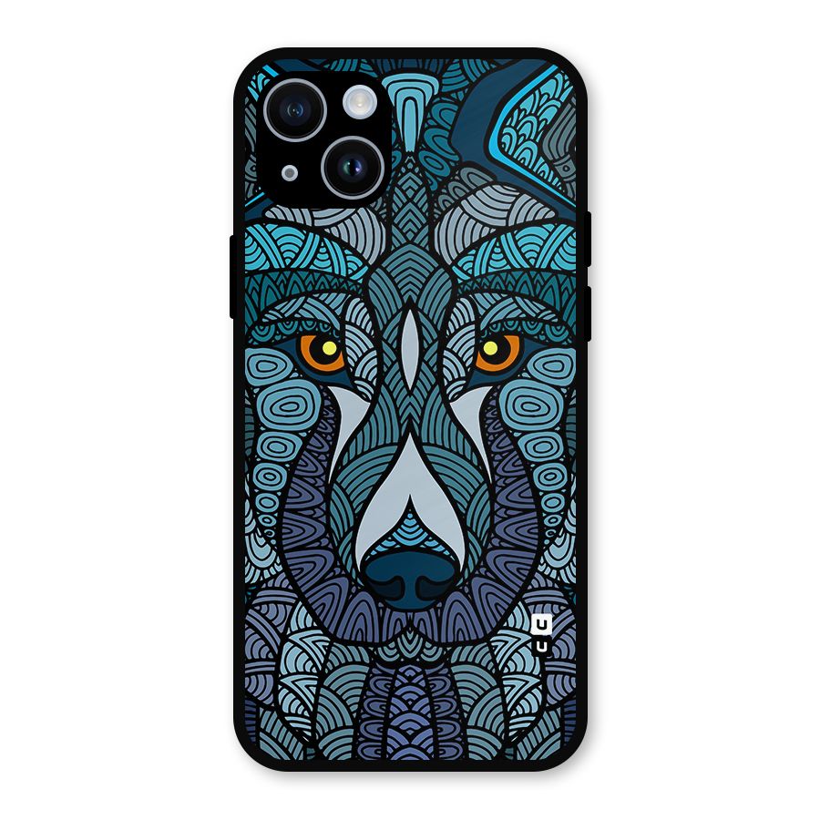 Ethnic Wolf Art Illustration Metal Back Case for iPhone 14