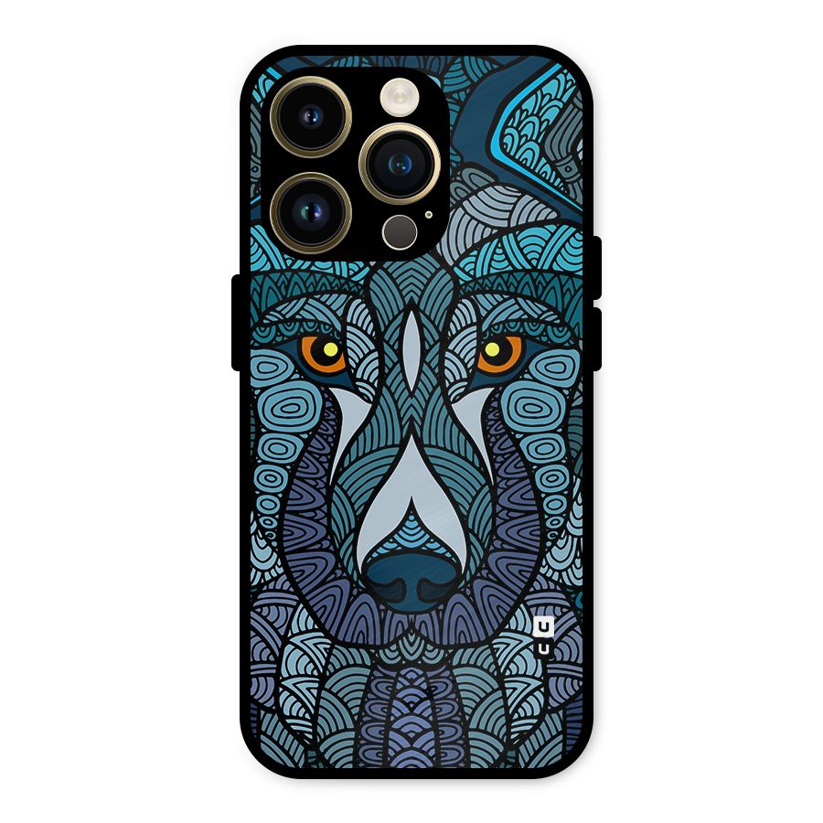 Ethnic Wolf Art Illustration Metal Back Case for iPhone 14 Pro