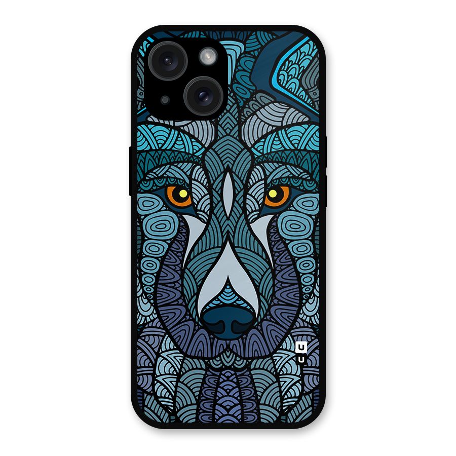 Ethnic Wolf Art Illustration Metal Back Case for iPhone 15