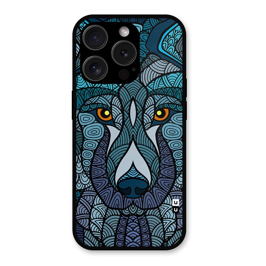Ethnic Wolf Art Illustration Metal Back Case for iPhone 15 Pro