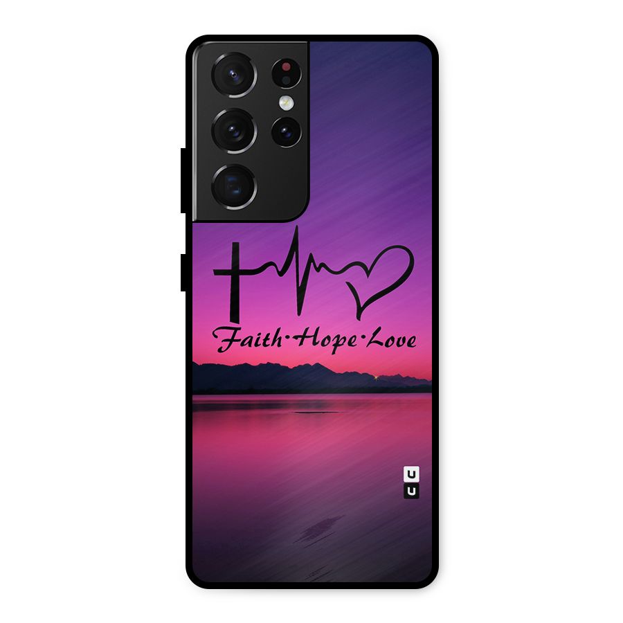 Faith Hope Love Evening Sky Metal Back Case for Galaxy S21 Ultra 5G