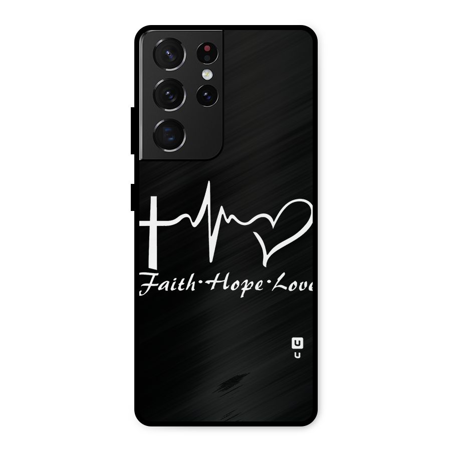 Faith Hope Love Heart Sign Metal Back Case for Galaxy S21 Ultra 5G