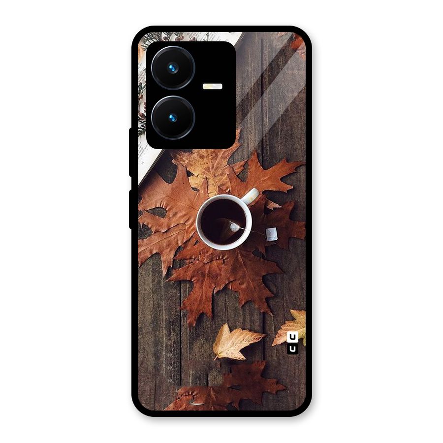Fall Leaf Coffee Glass Back Case for Vivo Y22s