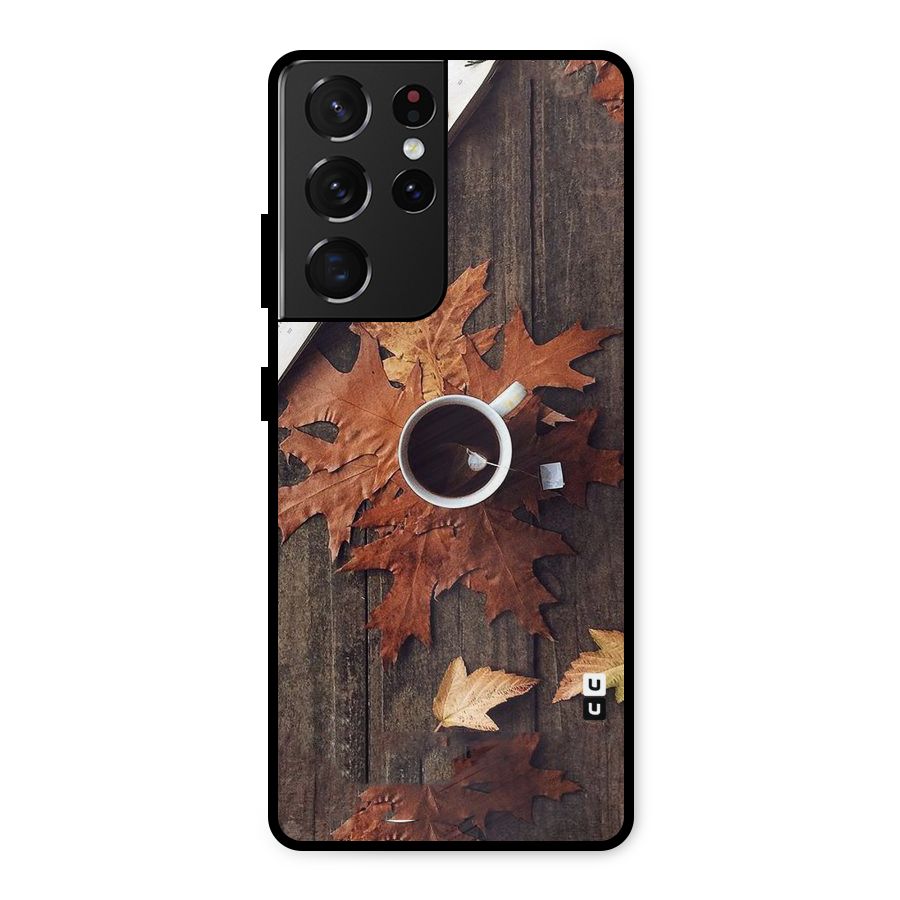 Fall Leaf Coffee Metal Back Case for Galaxy S21 Ultra 5G
