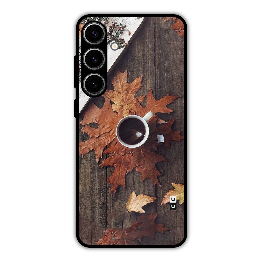 Fall Leaf Coffee Metal Back Case for Galaxy S24 Plus