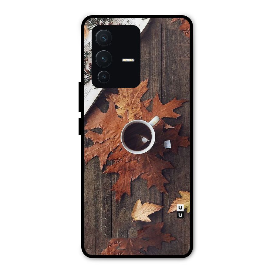 Fall Leaf Coffee Metal Back Case for Vivo V23 Pro