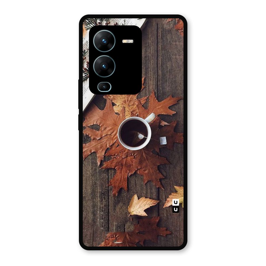 Fall Leaf Coffee Metal Back Case for Vivo V25 Pro